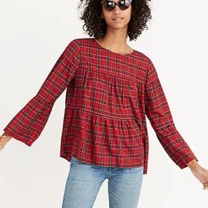 Madewell Red Plaid Tiered Button Back Top Cozy Flannel Style Size XXS